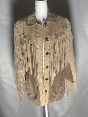 Vintage Fringed Suede Two-Tone Bob Mackey Jacket - Tan